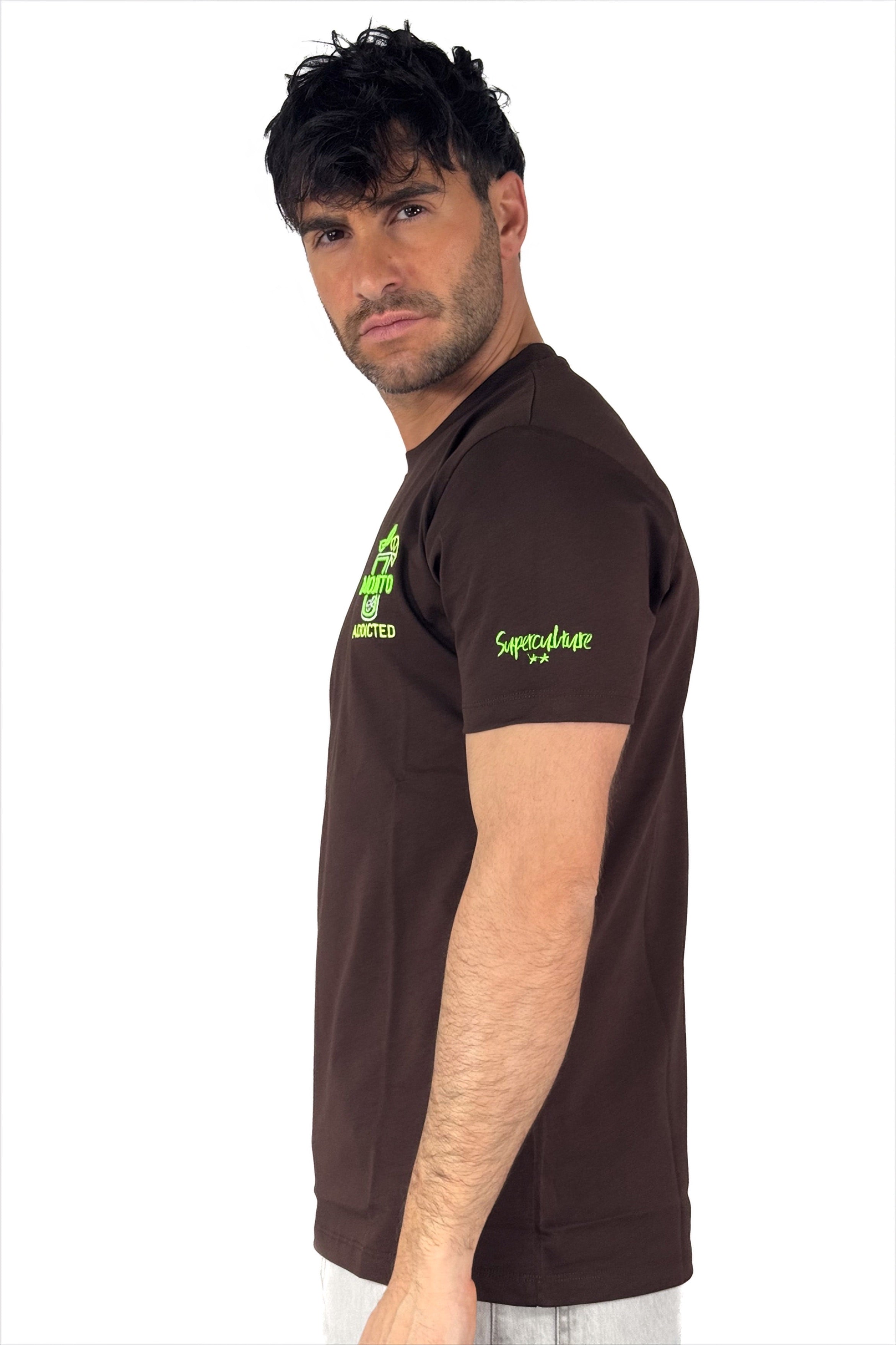 T-shirt over marrone con ricamo - Superculture