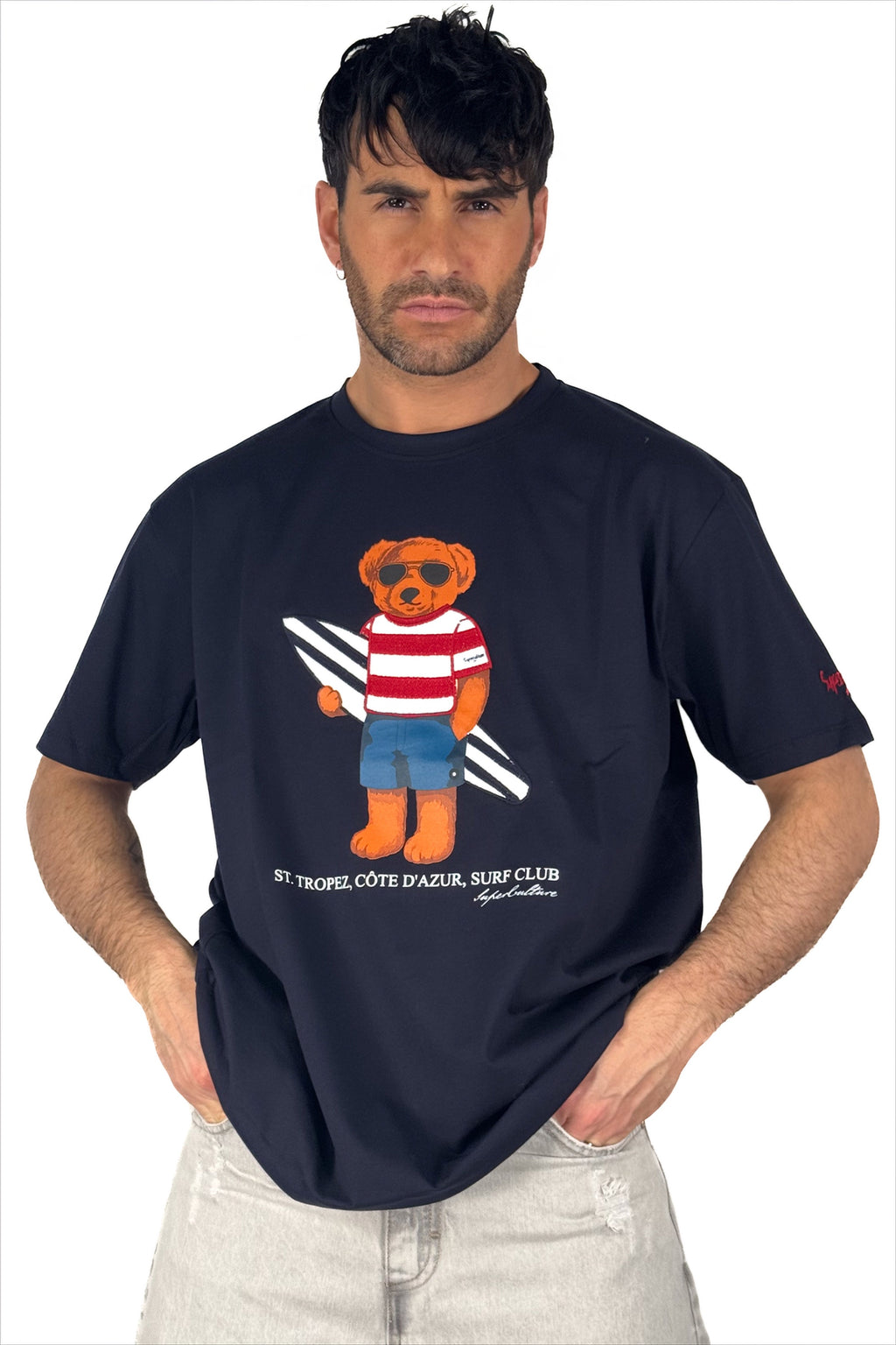 T-shirt over blu con stampa frontale - Superculture