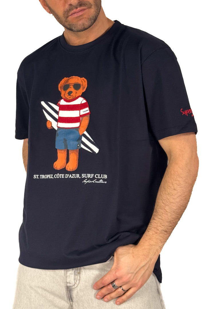 T-shirt over blu con stampa frontale - Superculture