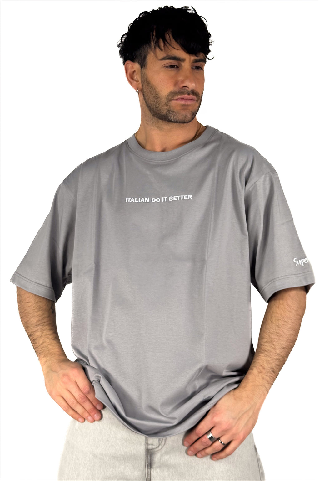 Maglia over con scritta frontale grigia - Superculture