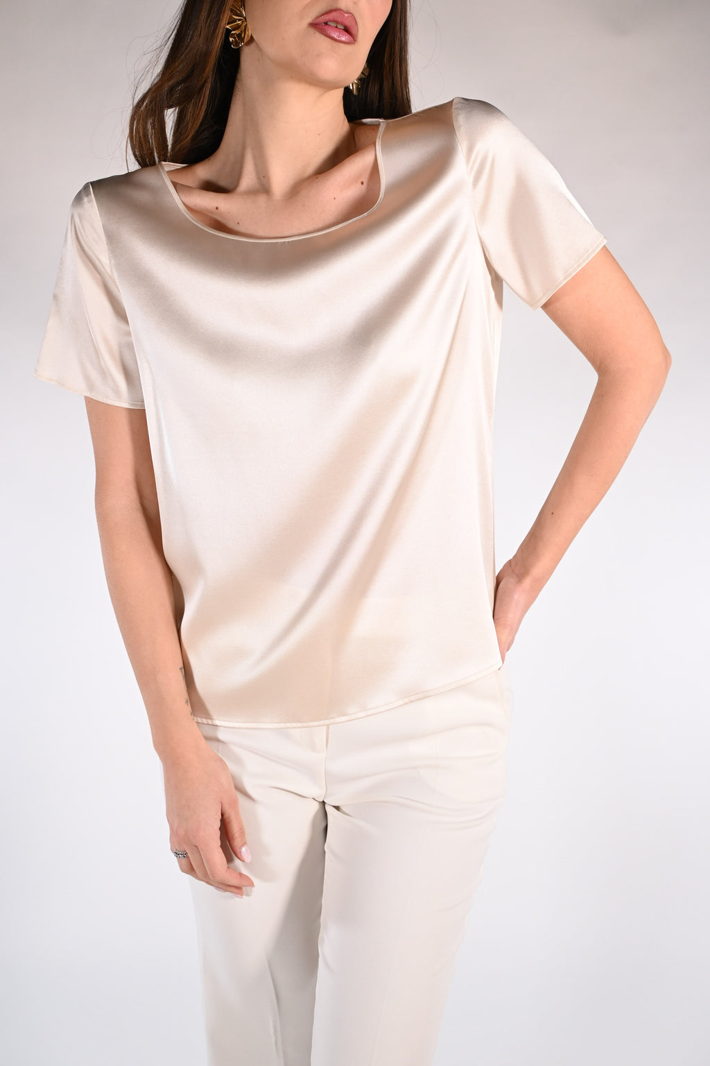 T-shirt in raso di seta avorio Penny Black