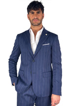 Completo monopetto gessato blu - Over/d