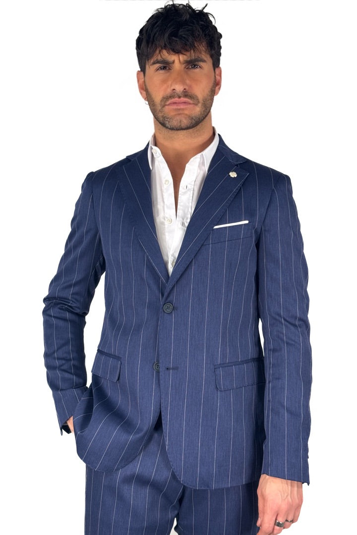 Completo monopetto gessato blu - Over/d