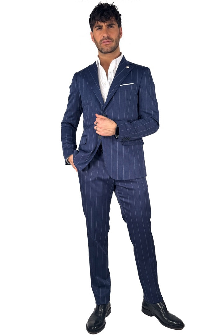 Completo monopetto gessato blu - Over/d