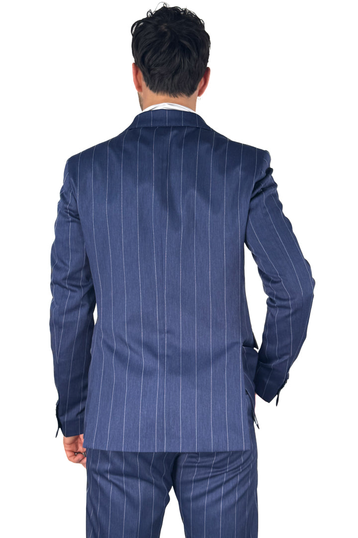 Completo monopetto gessato blu - Over/d