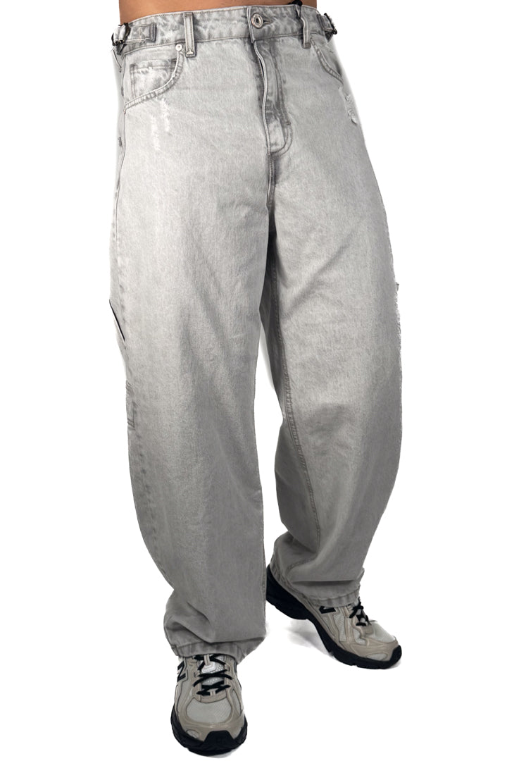 Jeans Baggy Fit con Dettagli Regolabili – Grigio Stone Washed - Berna