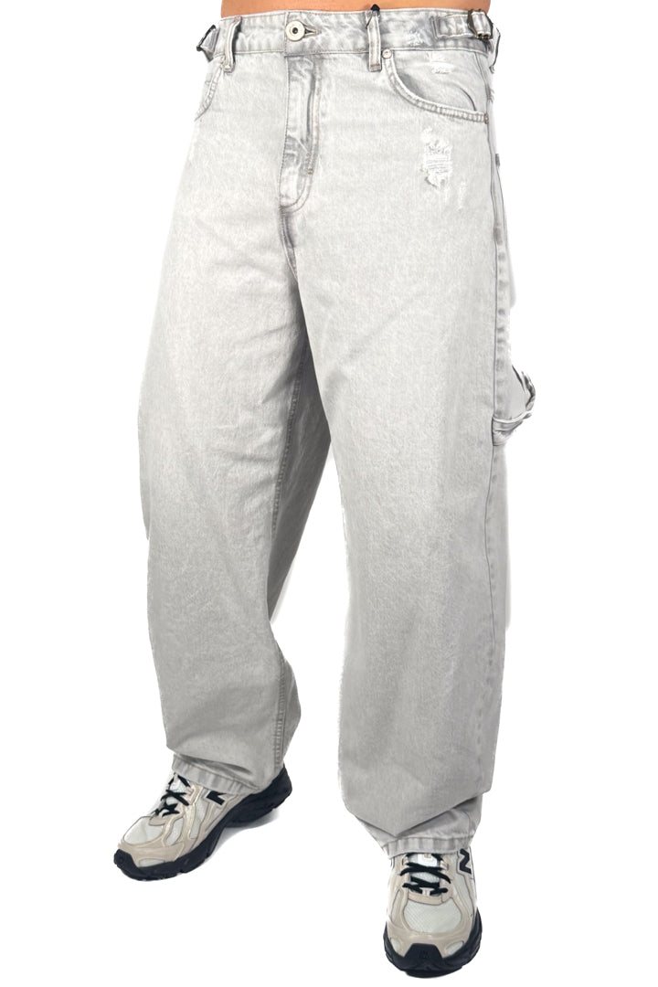Jeans Baggy Fit con Dettagli Regolabili – Grigio Stone Washed - Berna