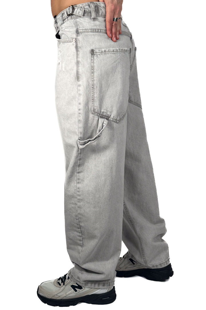 Jeans Baggy Fit con Dettagli Regolabili – Grigio Stone Washed - Berna