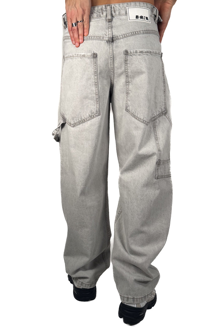 Jeans Baggy Fit con Dettagli Regolabili – Grigio Stone Washed - Berna