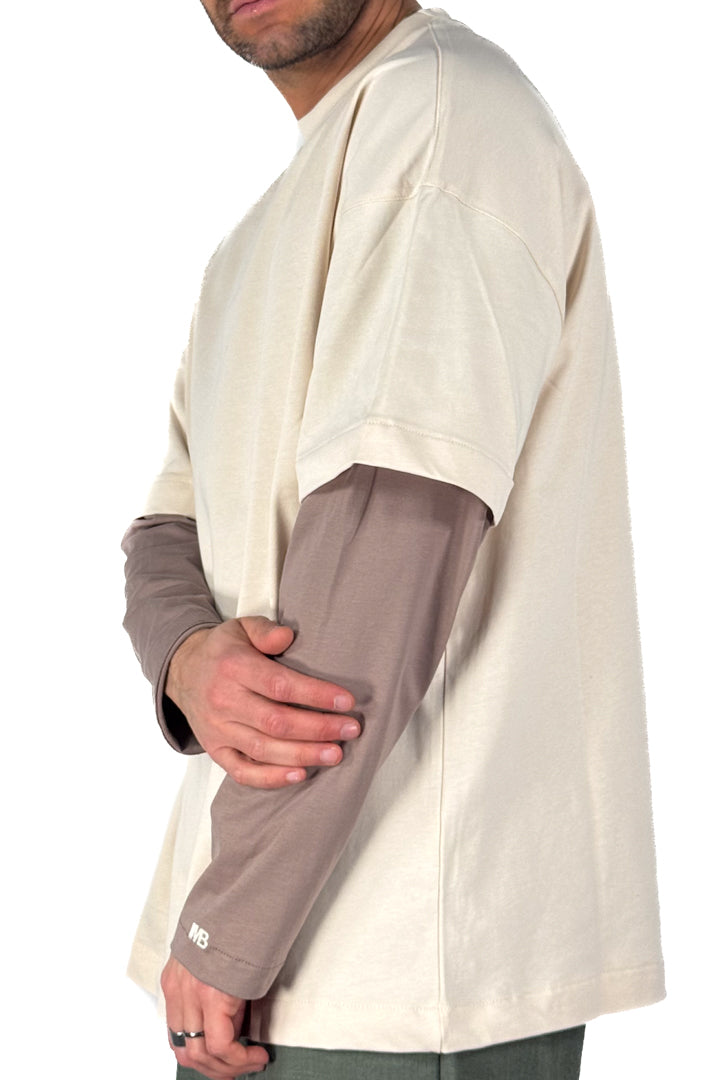 T-shirt doppio strato manica lunga beige - I'M Brian