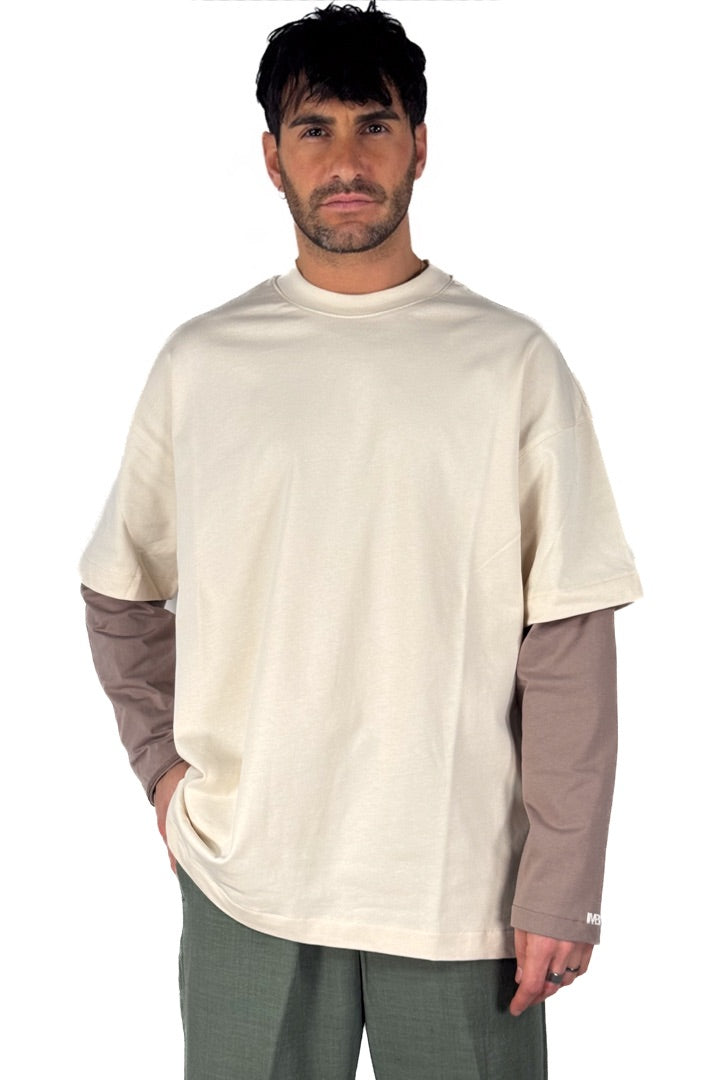 T-shirt doppio strato manica lunga beige - I'M Brian