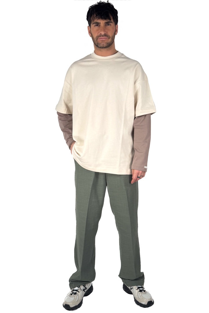 T-shirt doppio strato manica lunga beige - I'M Brian