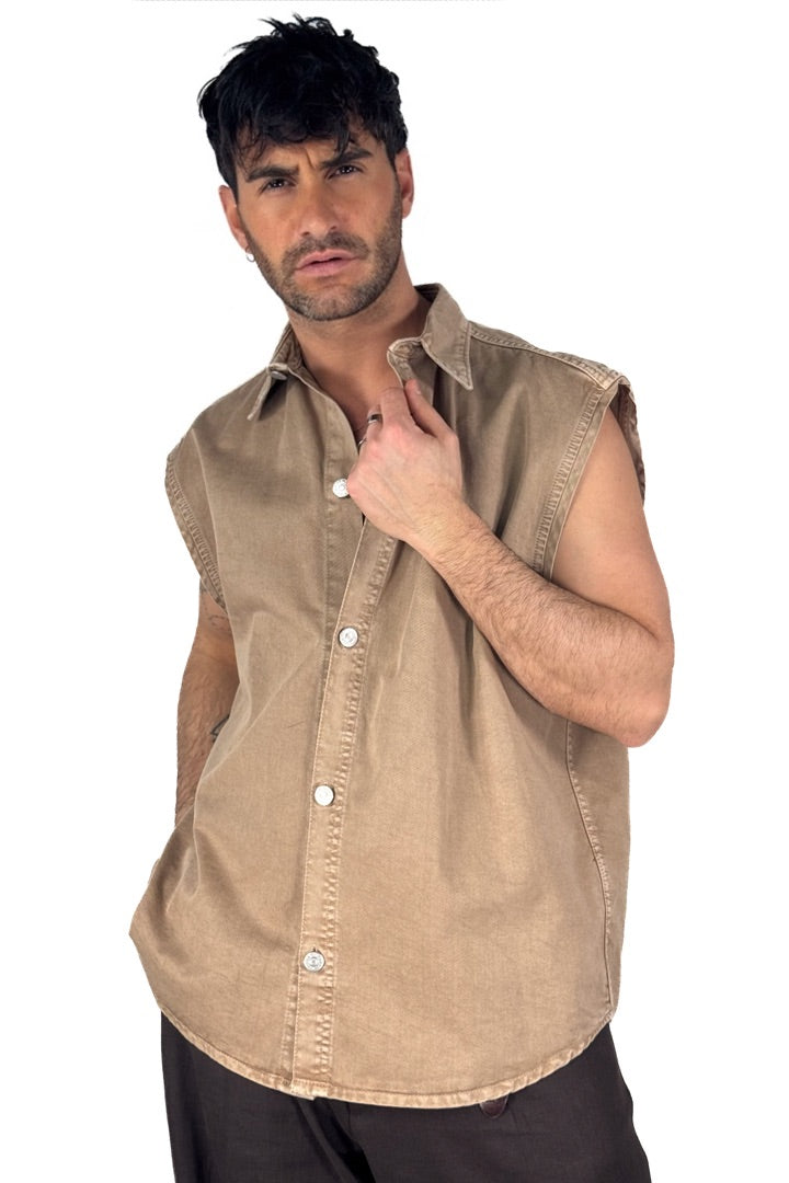 Camicia smanicata beige - I'm Brian