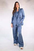 Pantalone in Twill di viscosa e lino azzurro -  Emme Marella