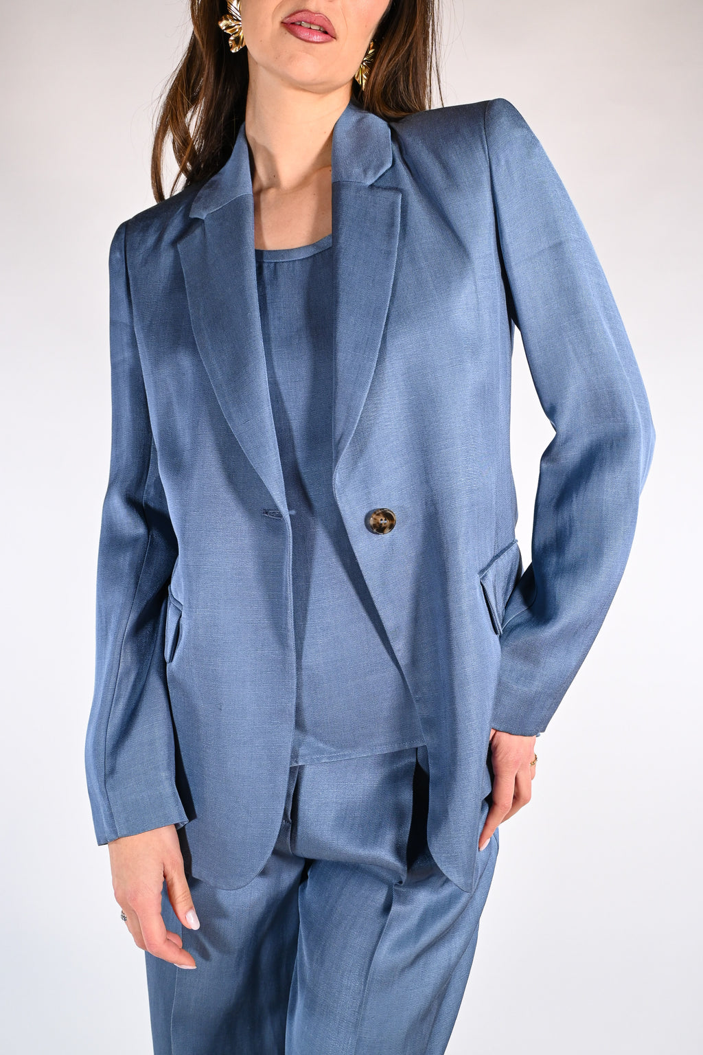 Giacca in twill di viscosa e lino azzurro -  Emme Marella