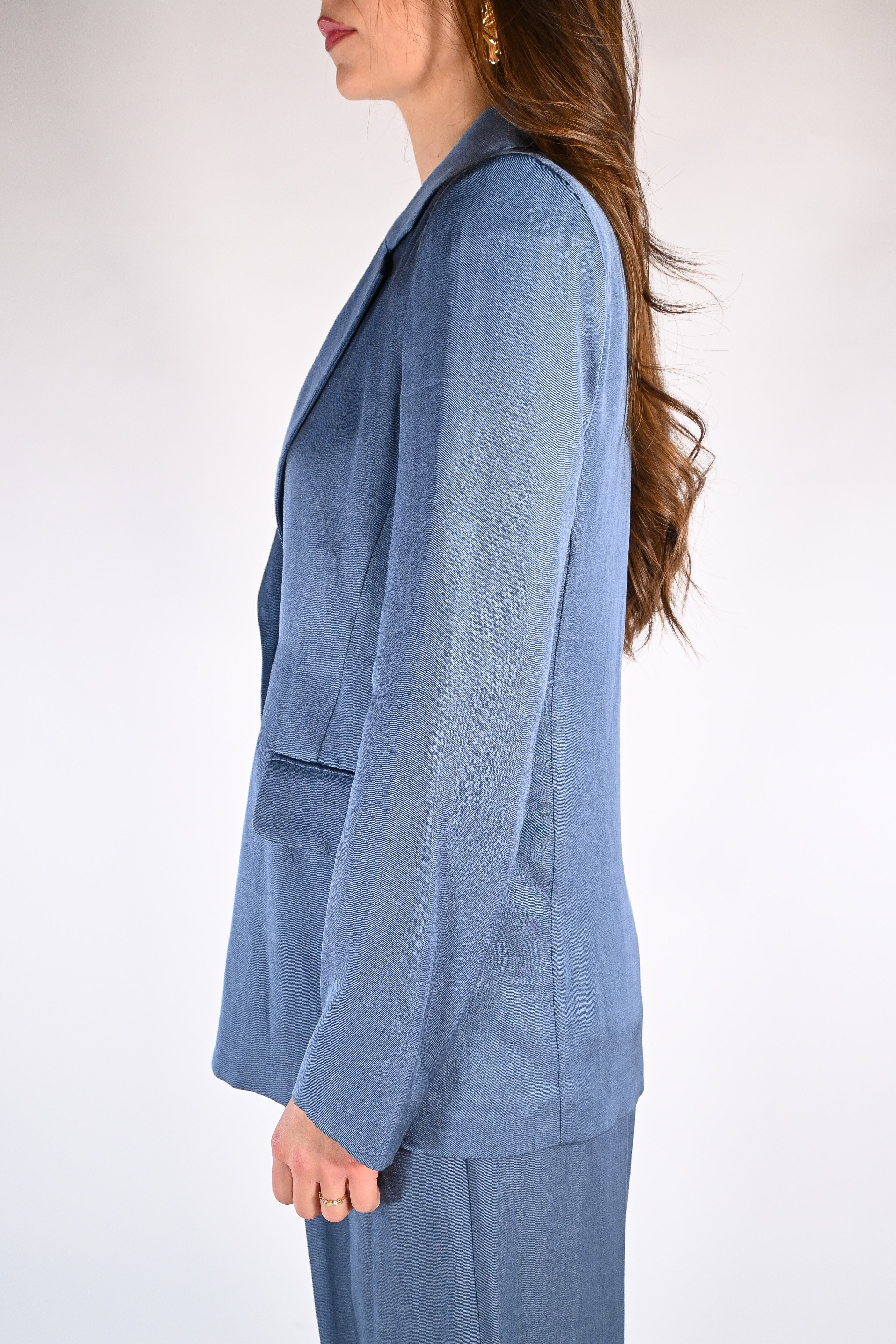 Giacca in twill di viscosa e lino azzurro -  Emme Marella