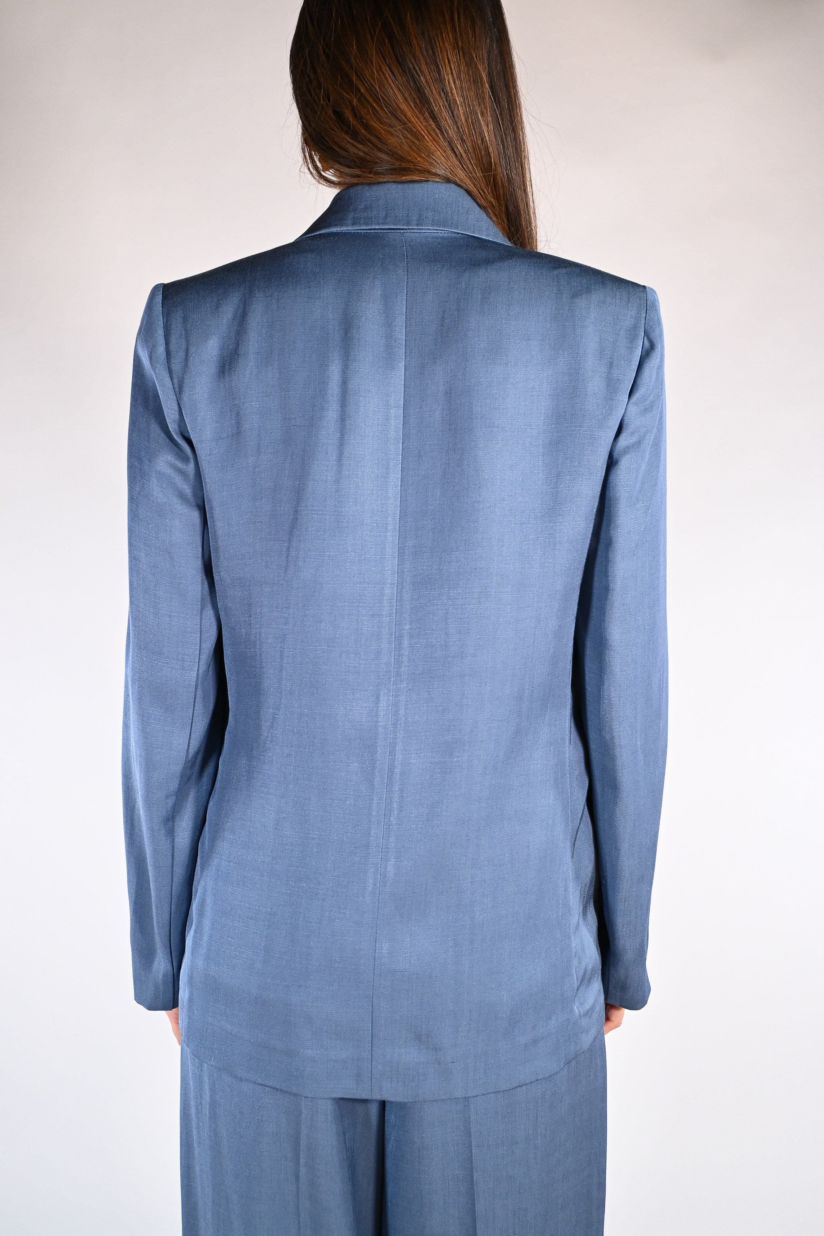 Giacca in twill di viscosa e lino azzurro -  Emme Marella