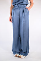 Pantalone in Twill di viscosa e lino azzurro -  Emme Marella