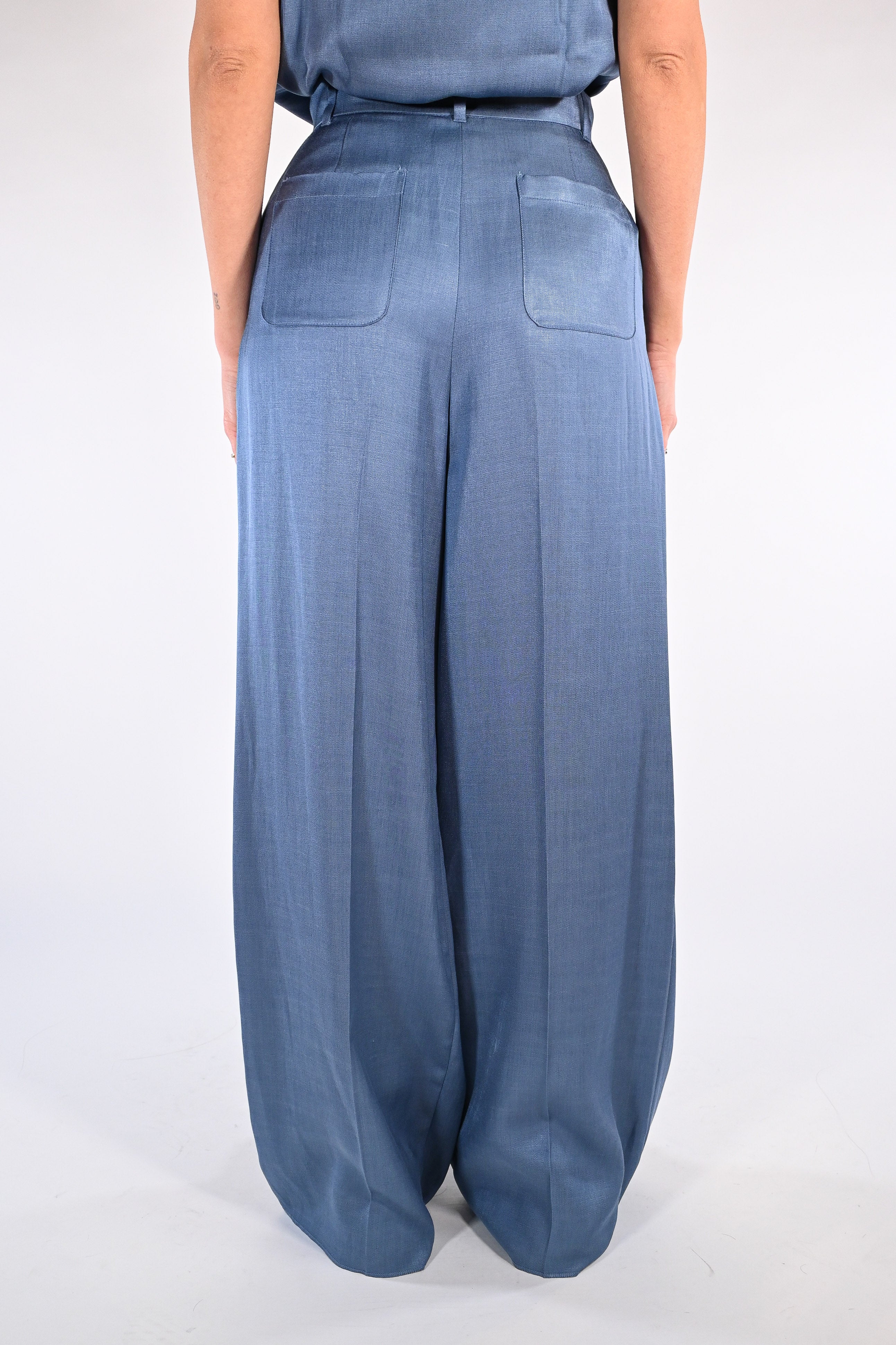 Pantalone in Twill di viscosa e lino azzurro -  Emme Marella