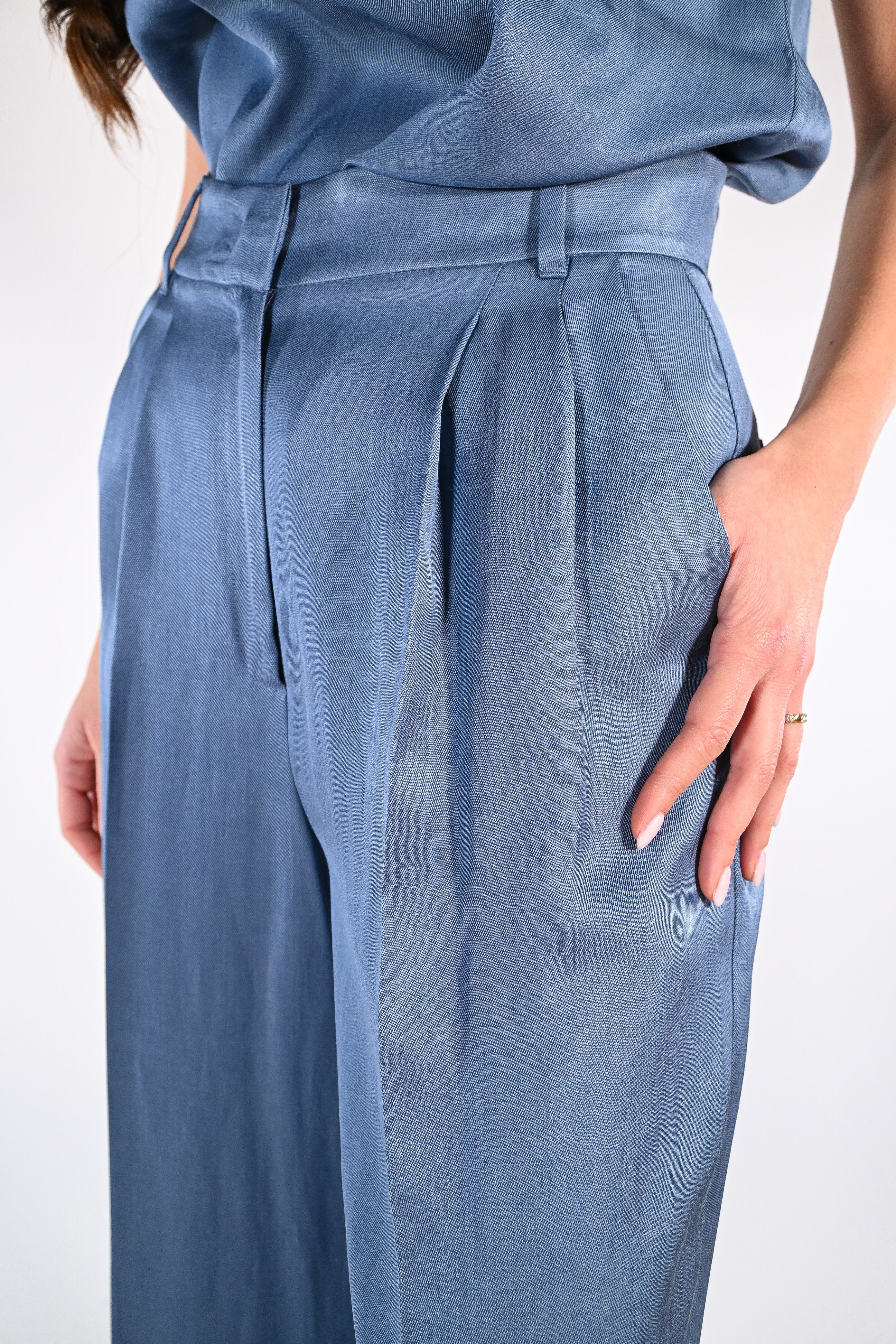 Pantalone in Twill di viscosa e lino azzurro -  Emme Marella