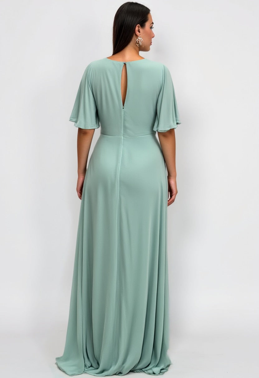 Abito Lungo Cerimonia con Maniche a Farfalla e Spacco - Berti Mode Collection