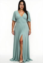 Abito Lungo Cerimonia con Maniche a Farfalla e Spacco - Berti Mode Collection