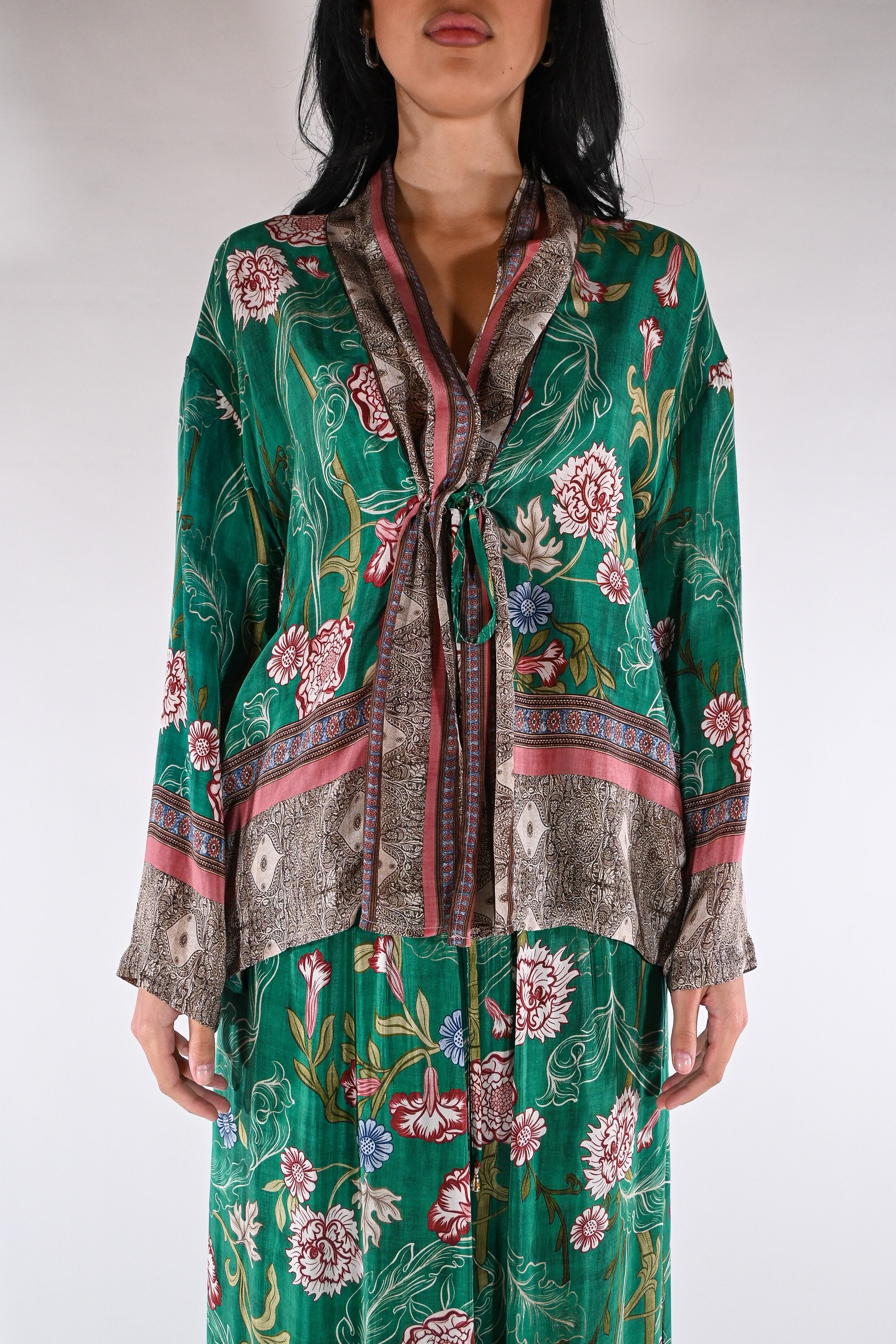 Giacca kimono floreale verde smeraldo - Wu side