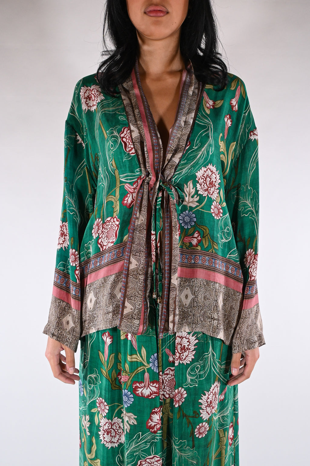 Giacca kimono floreale verde smeraldo - Wu side