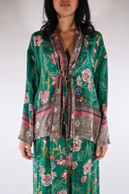 Giacca kimono floreale verde smeraldo - Wu side