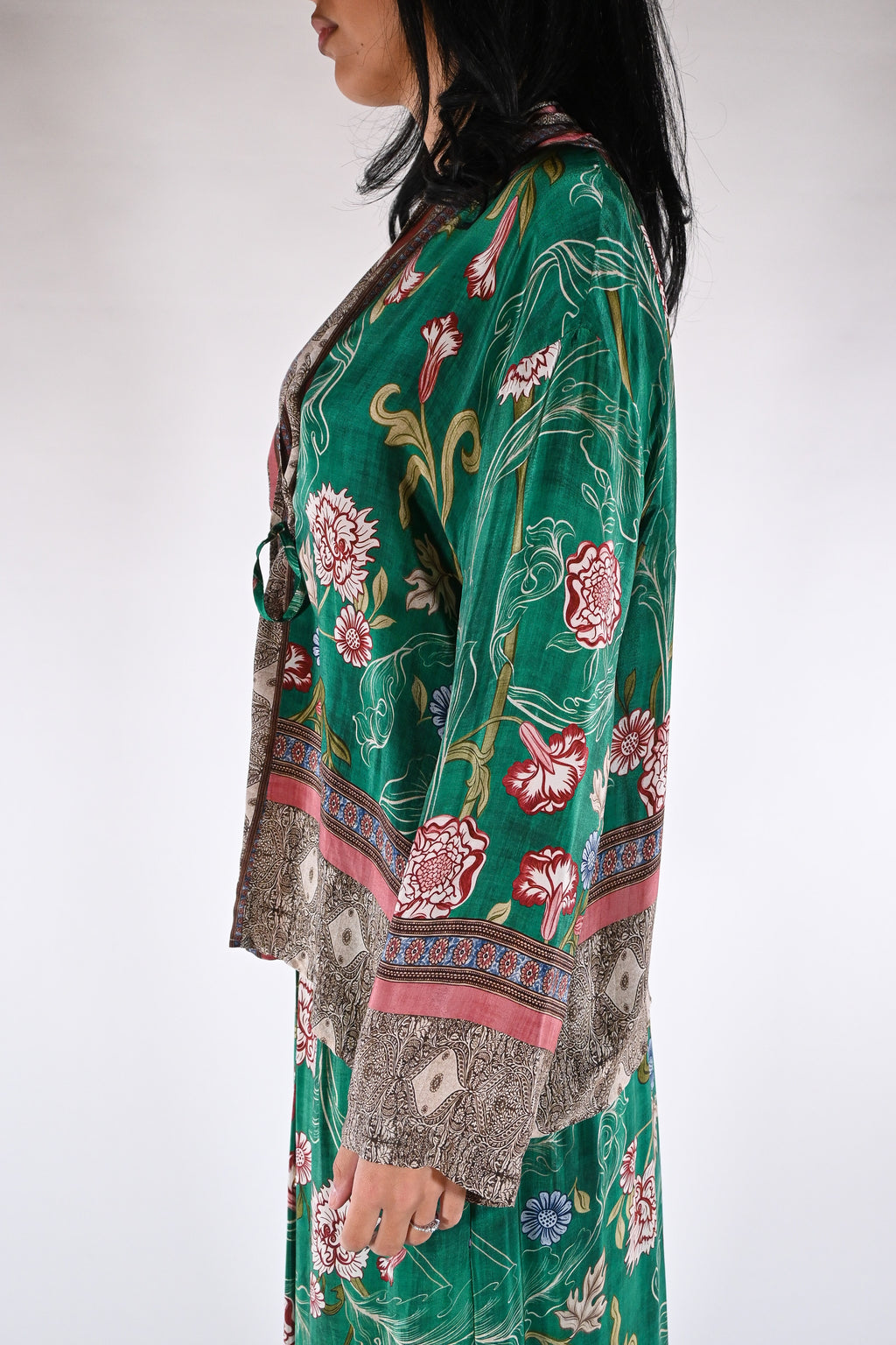 Giacca kimono floreale verde smeraldo - Wu side