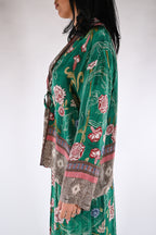 Giacca kimono floreale verde smeraldo - Wu side