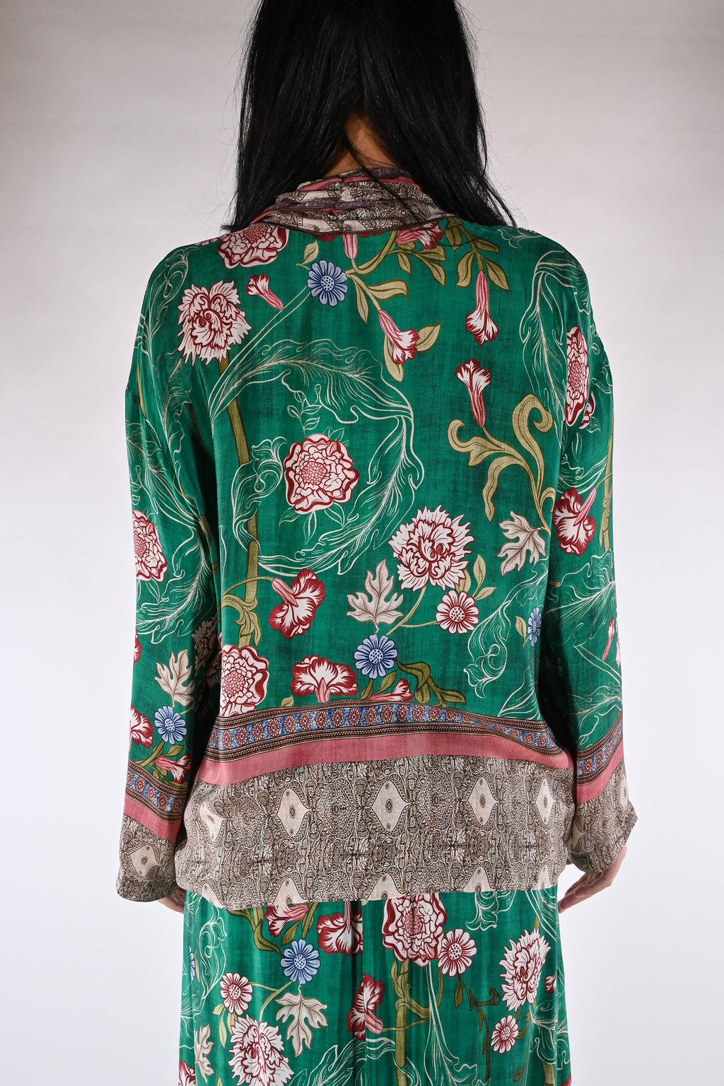 Giacca kimono floreale verde smeraldo - Wu side