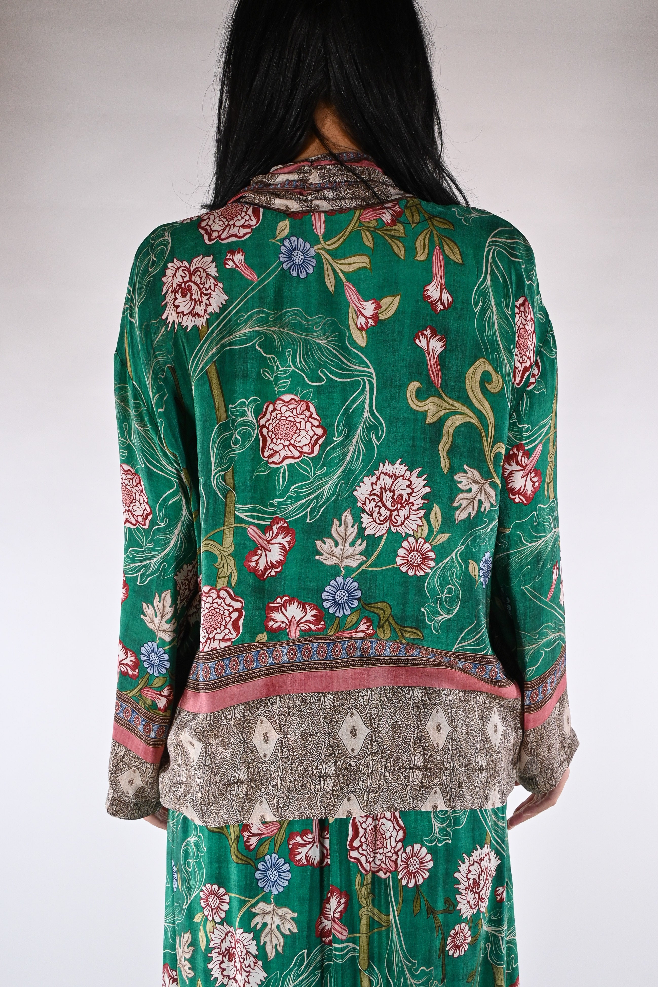 Giacca kimono floreale verde smeraldo - Wu side