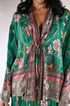 Giacca kimono floreale verde smeraldo - Wu side