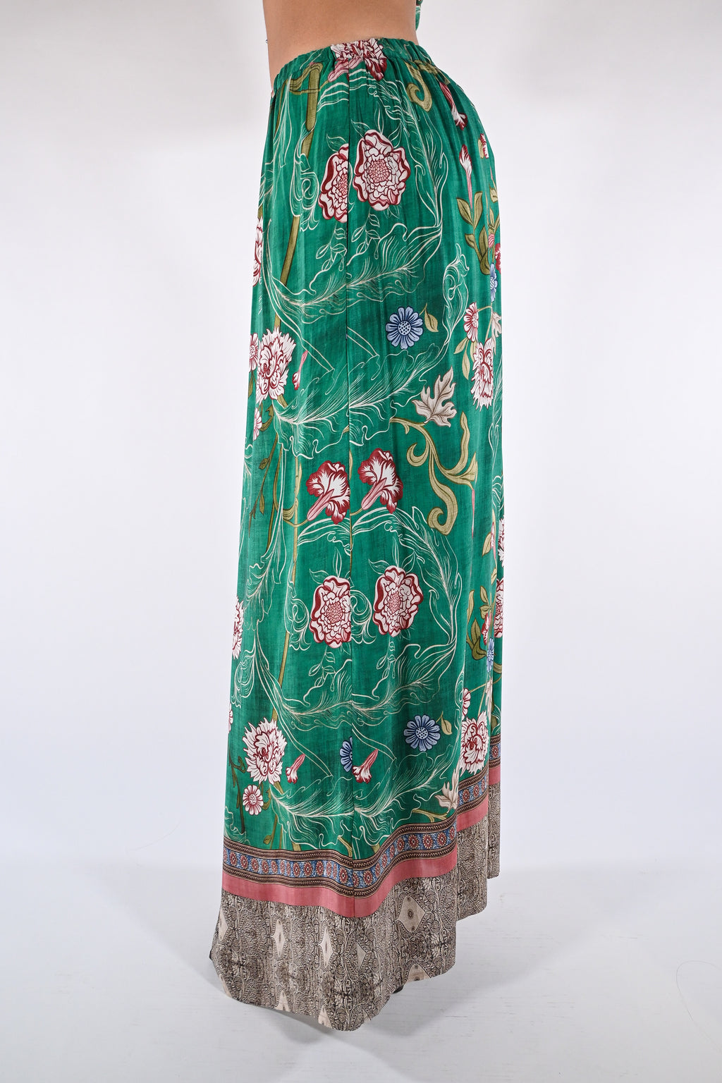 Gonna Maxi a Fantasia Floreale verde smeraldo - Wu side