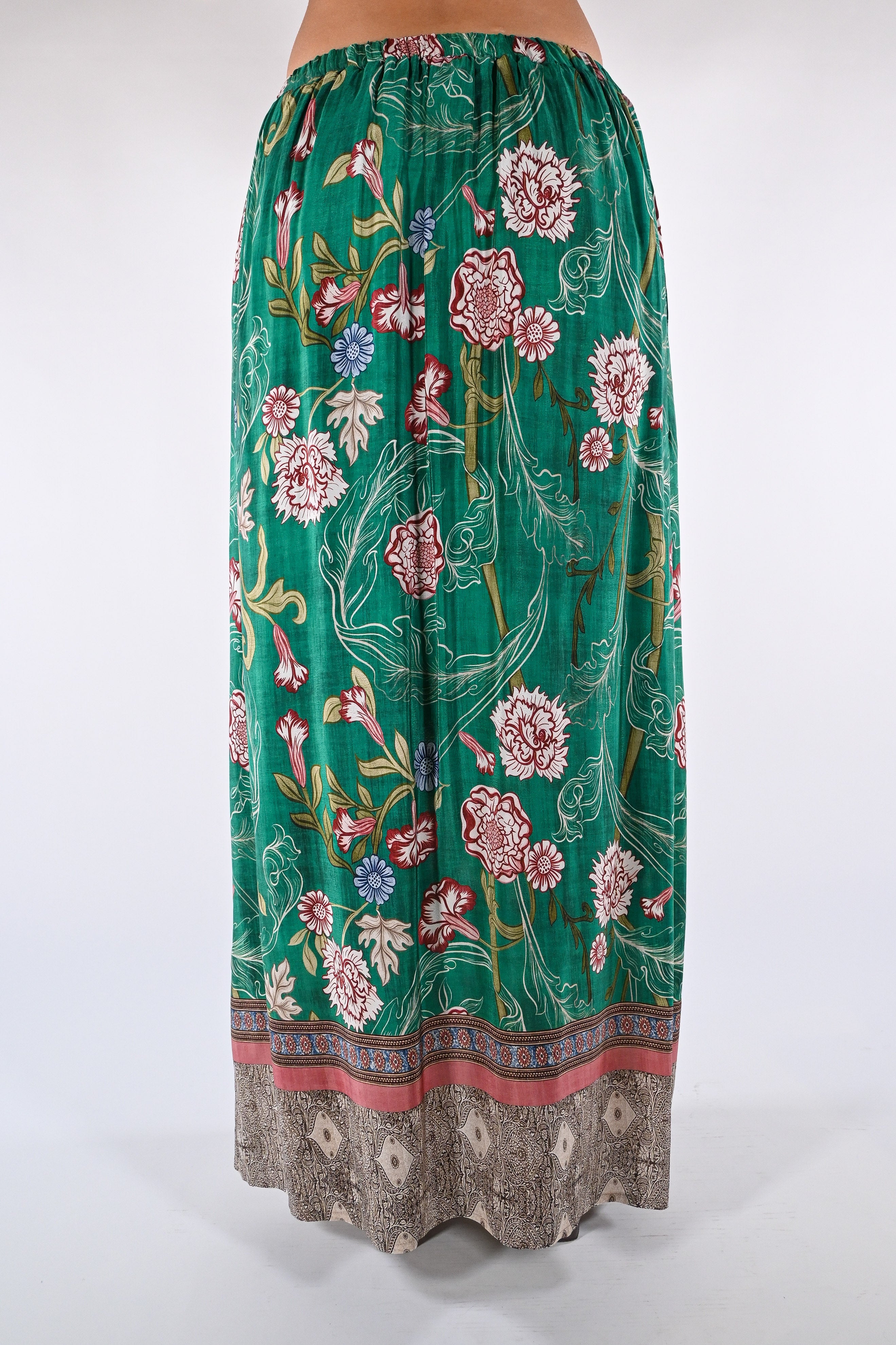 Gonna Maxi a Fantasia Floreale verde smeraldo - Wu side