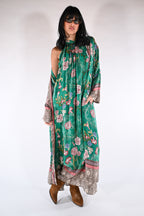 Maxi Dress Halter con Stampa  verde smeraldo - Wu side