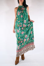 Maxi Dress Halter con Stampa  verde smeraldo - Wu side