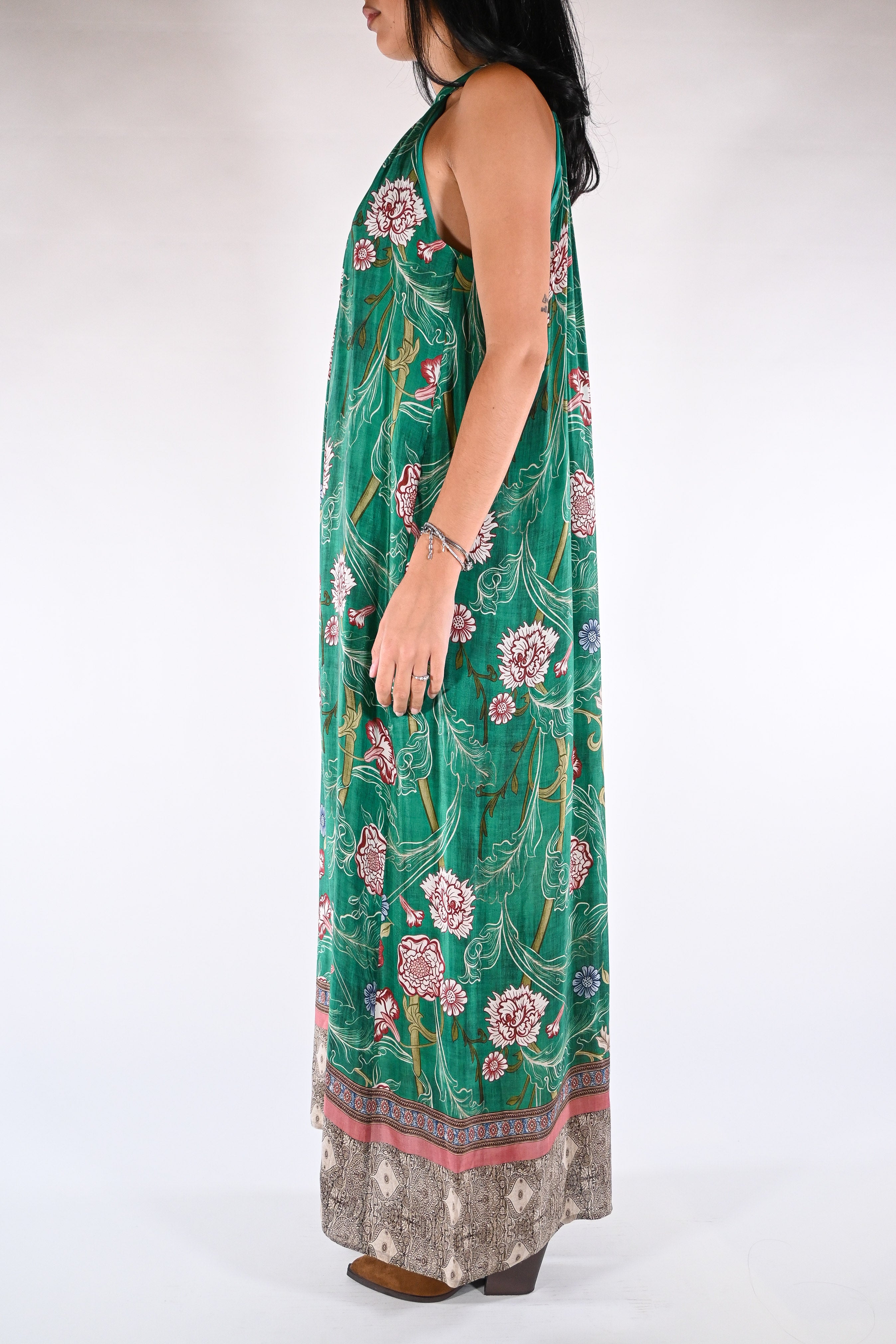 Maxi Dress Halter con Stampa  verde smeraldo - Wu side