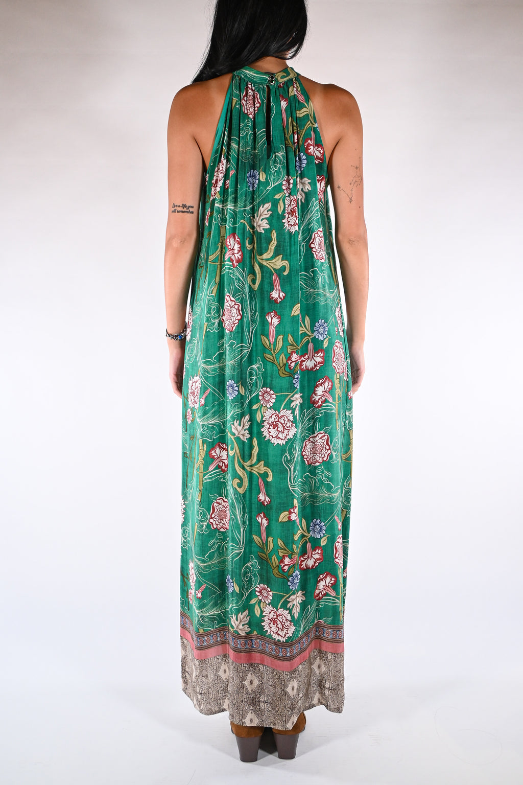 Maxi Dress Halter con Stampa  verde smeraldo - Wu side