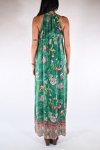 Maxi Dress Halter con Stampa  verde smeraldo - Wu side
