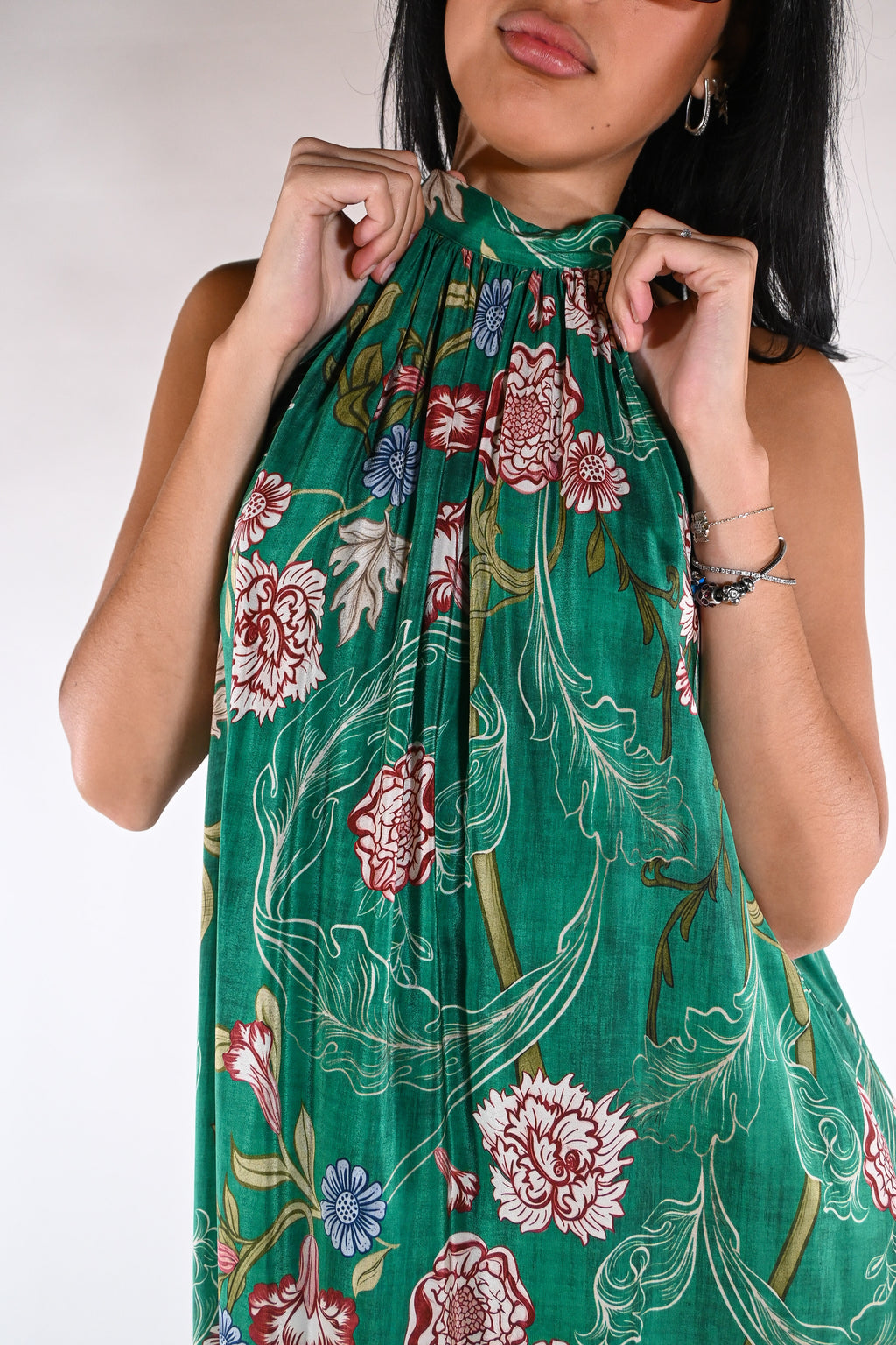 Maxi Dress Halter con Stampa  verde smeraldo - Wu side
