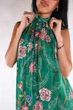 Maxi Dress Halter con Stampa  verde smeraldo - Wu side