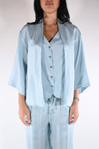 Kimono Corto Satinato – Azzurro Polvere - Wu side