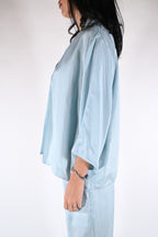 Kimono Corto Satinato – Azzurro Polvere - Wu side