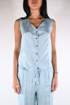 Gilet Satinato Scollo a V – Azzurro Polvere - Wu side