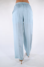 Pantaloni Palazzo Satinati  Azzurro Polvere - Wu side