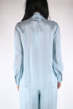 Blusa in Satin con Collo a Fiocco – Azzurro Polvere - Wu side