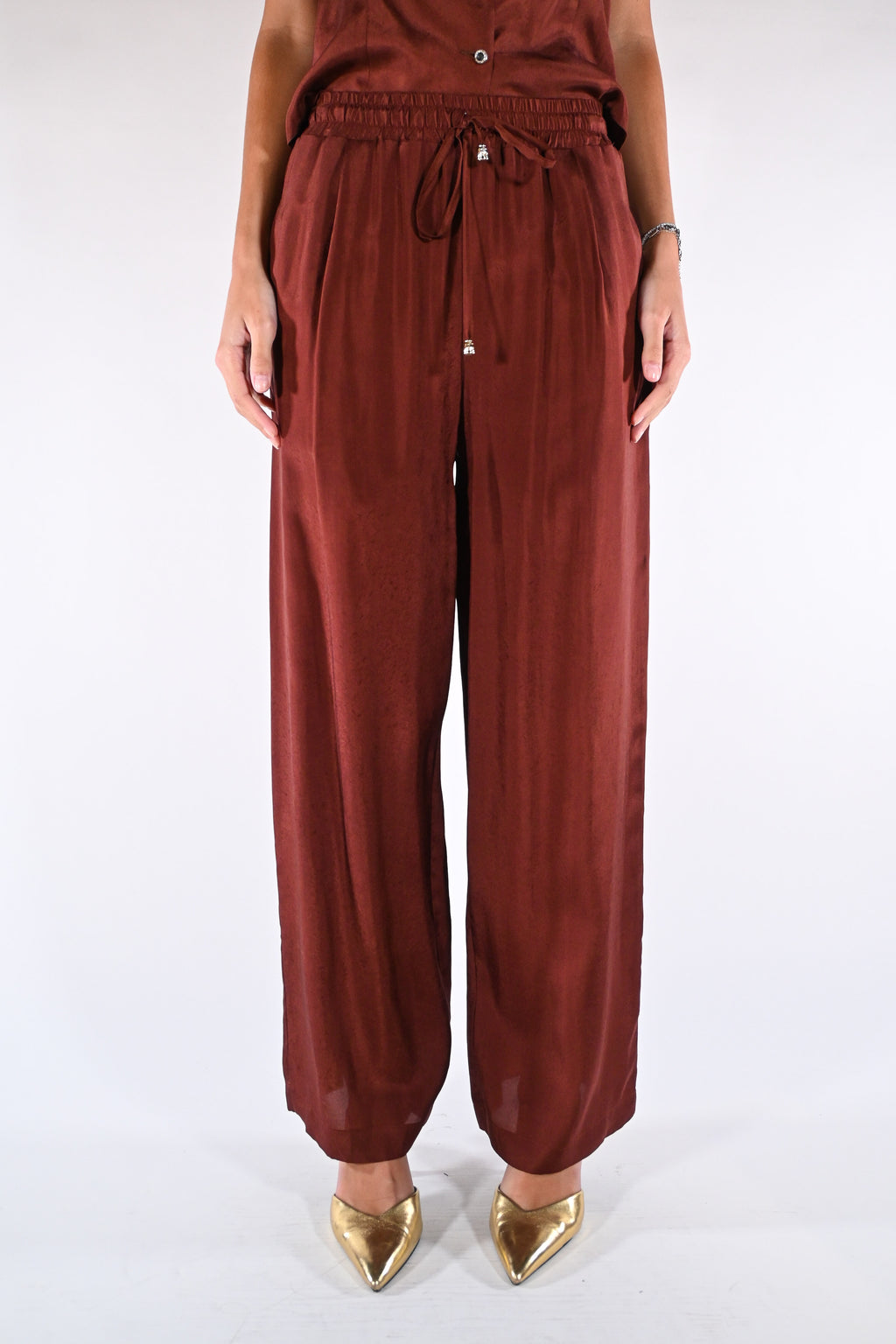 Pantaloni Palazzo Satinati  Ruggine - Wu side