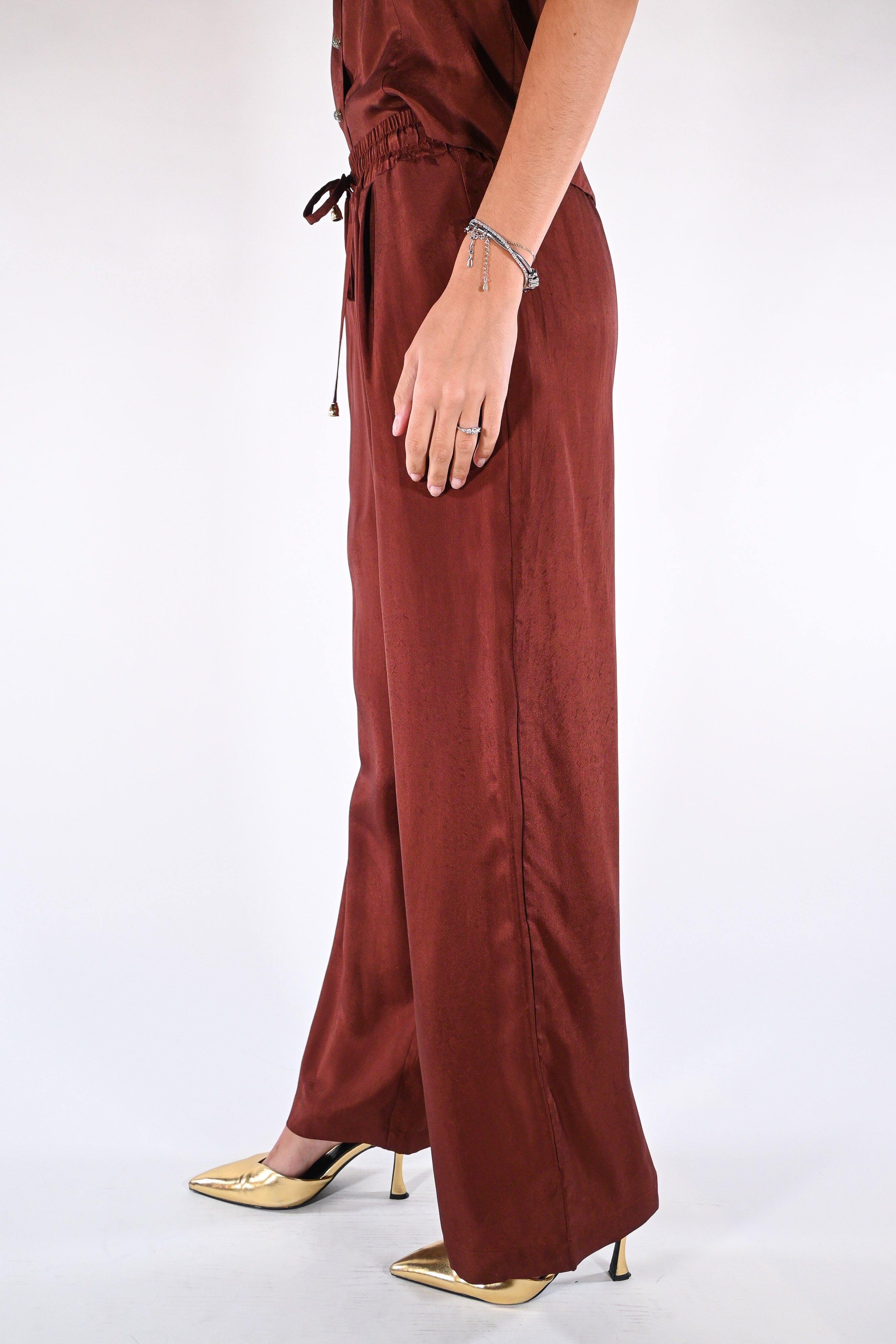 Pantaloni Palazzo Satinati  Ruggine - Wu side